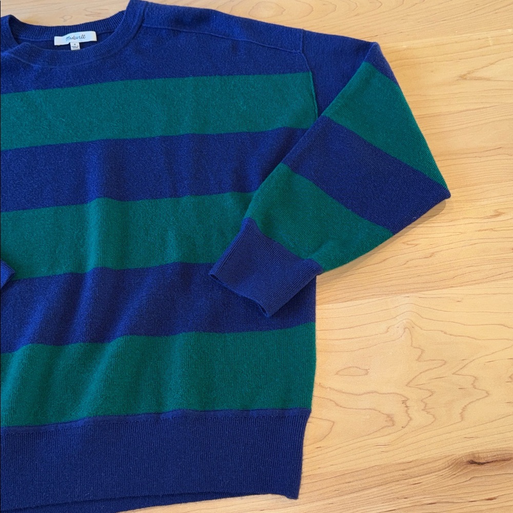 Women’s Madewell Merino Wool Pullover Sweater Cobalt Green Stripe Combo Medium - Picture 8 of 11